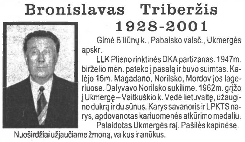 Bronislovas-Triberžis „Tremtinys“, 2001 Nr. 40
